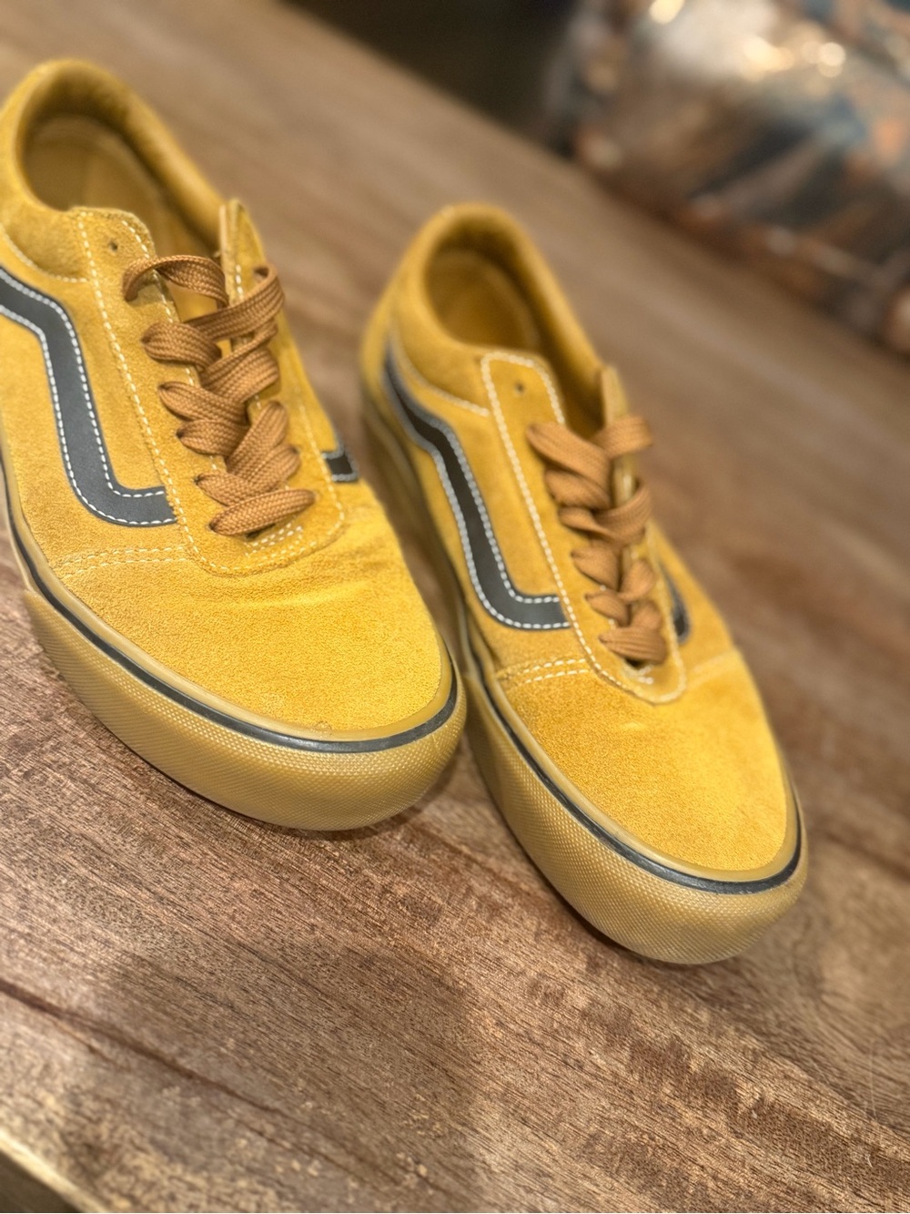 Vans Men’s Yellow Suede Old Skool Sneakers with Black Stripe